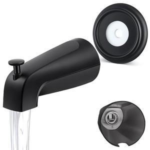 Universal Bathroom Tub Spout with Metal Tub Spout Cover Ring, 5 1/4 Inches Reach Wall Front Mount Faucet with Shower Diverter 1/2" IPS Inside Thread(Matte Black)