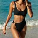 SUUKSESS Women Sexy One Piece Tummy Control Swimsuit Cutout Backless Bathing Suit (Black, L)