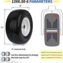 GICOOL 2-Pack 13x6.50-6 Flat Free Lawn Mower Tire and Wheel Assembly, 13" Smooth Tread Solid PU Tire with 3/4" or 5/8" Bearing, 4"-6.5" Adjustable Centered Hub for Lawn Mowers & Garden Tractors