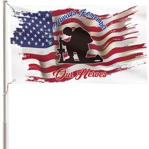 AVOIN colorlife Memorial Day Always Remember Our Heroes House Flag 3x5 FT Double Sided, Military Soldiers Patriotic Large Banner Yard Outdoor Flag