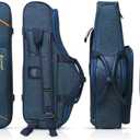 Alto Saxophone Case - 2-in-1 Padded Backpack Gig Bag with Flute Pocket, 20mm Soft Padding Lightweight Protective Carry Case for Saxophone Players (Blue), 24*10.4*4.1 inches