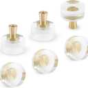 6Pcs Acrylic Round Cabinet Knobs - Gold Lucite Knobs, Clear Glass Dresser Pulls Crystal Decorative Draw Knob Luxury Vanity Knob Solid Brass Furniture Pull for Cupboard Kitchen Drawer
