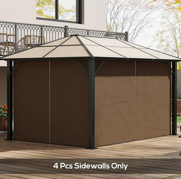 Outsunny 4 Pack Replacement Gazebo Curtains Privacy Panel for Most 3 x 4m Gazebo Canopy Pavillion Outdoor Shelter Sidewalls Accessories Dark Brown