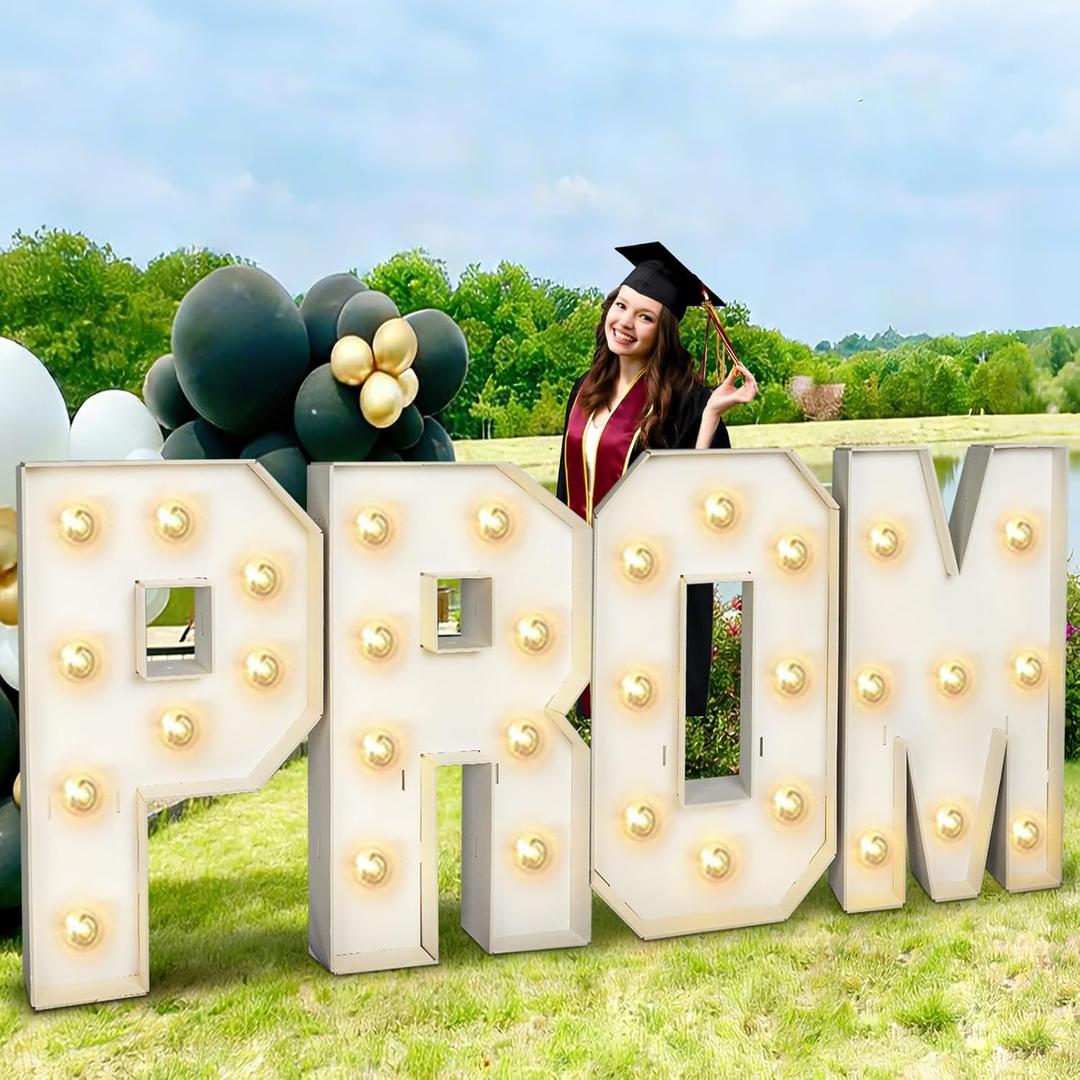 2026 Graduation Decorations - 4FT Large Pre-Cut PROM Light-Up Marquee Letters Kit - Mosaic Foam Board Sign - Class of 2026 Congrats Party Supplies for Kindergarten Preschool High School College Prom