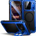 Lanhiem for iPhone 17 Pro Max Metal Case with Kickstand, Compatible with MagSafe, Built in Tempered Glass Screen Protector, Heavy Duty Shockproof Rugged Phone Cases, Full Body Tough Cover 6.9" (Blue)