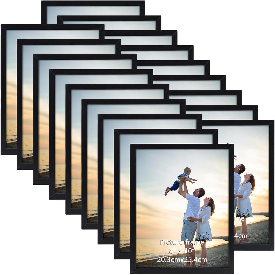 Hoikwo 18 Packs 8x10 Black Multi Plastic Picture Frames Set with Plastic Cover for Family Photos, Artwork, Light Weight Bulk 8 by 10 Frames Pack for Wall Hanging and Table, Stylish Picture Frames