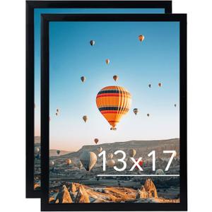 JCJMY 13x17 Black Picture Frame Set of 2, Horizontal and Vertical Formats for Wall Hanging, 13 x 17 Wall Gallery Poster Photo Frames with Shatter Resistant Plexiglass, 2 Pack, Black