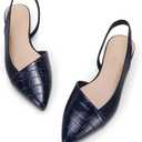 LAICIGO Women's Closed Pointed Toe Flats Slingback Low Heel Slip-on Cutout Animal Print Backless Mules Sandals, 6.5, Navy