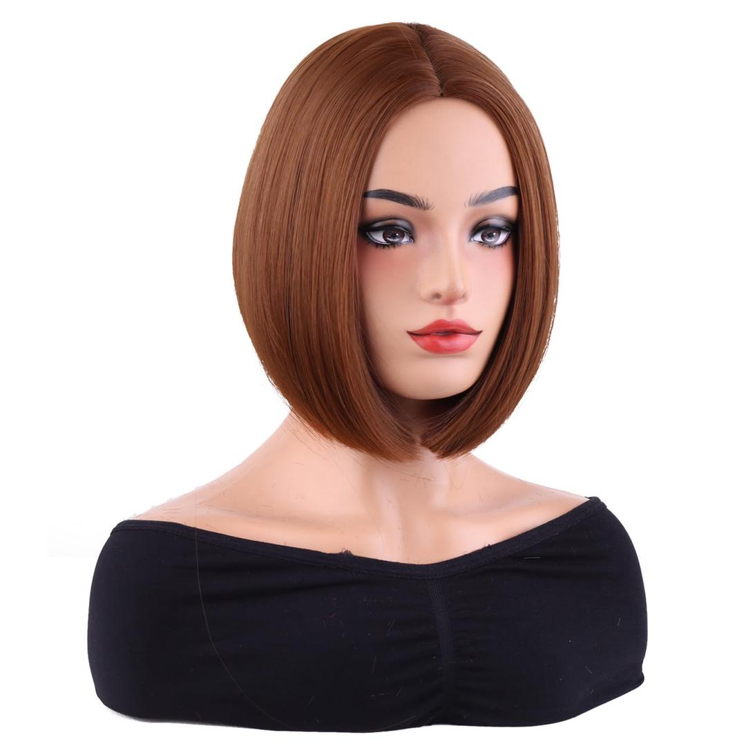 MAGQOO Brown Wig for Women Brown Bob Wig Short Straight Brown Wig Middle Part Synthetic Heat Resistant with Wig Cap