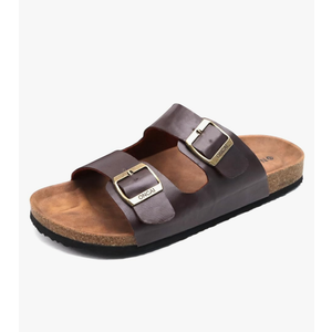 ONCAI Mens Sandals,Beach Slides Cork Footbed Slippers with Adjustable Buckle Straps Size 7-13