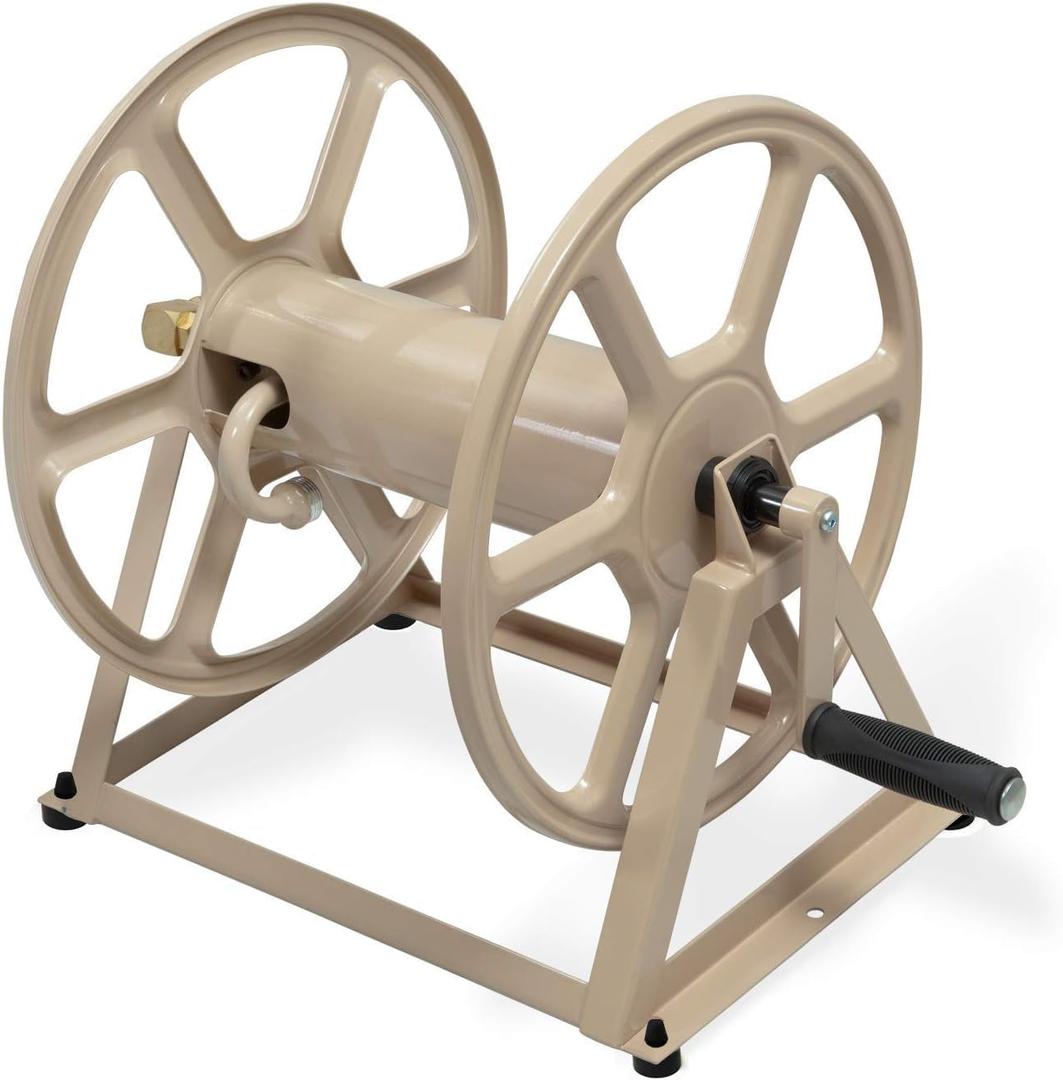 Liberty Garden 709 Steel Wall/Floor Mounted Hose Reel, Holds 200-Feet of 5/8-Inch Hose - Tan, 17.6 x 22 x 15