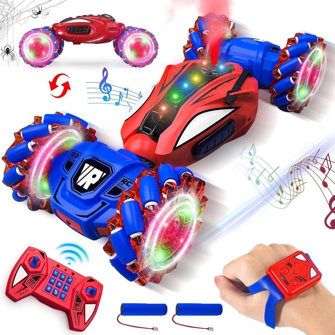 Spider Remote Control Car, Gesture Sensing Stunt Car, Spider Toys Gifts for Boys 4-6 6-8 8-12 Year Old, 2.4GHz 4WD Drift Hand Controlled Twist Cars, Off-Road 360 Rotating Cars with Lights Spray Music