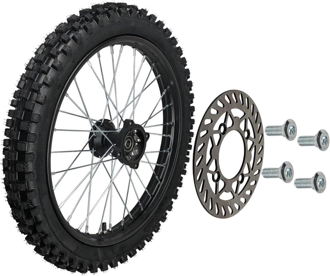 17 inch Front Rim Wheel Tire Tube Assembly for Apollo RFZ SSR 125cc XR CRF DB KLX125 KX85 TTR125 YZ85 YZ80 RM80 Dirt Pit Bike Tao Tao BD17 with 15mm Axles Includes Brake Rotor (17 inch)