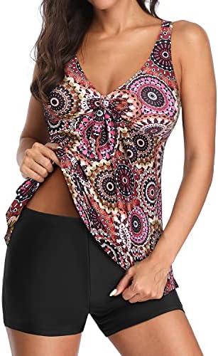 Yonique Women 2 Piece Flowy Tankini Swimsuits with Boyshorts V Neck Swim Tank Tops Bathing Suits Modest Swimwear XXL