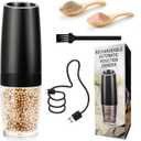 Gravity Electric Salt and Pepper Grinder, Automatic Pepper Mill, USB Rechargeable, Adjustable Coarseness, One-handed Operation, Ceramic Burr, Refillable, Auto Grinders with LED Light (Regular size, Gravity Model/1pcs)