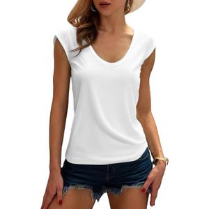 Women's V Neck Basic T Shirts Modal Cap Sleeve Tops Casual Solid Tank Tees, S 