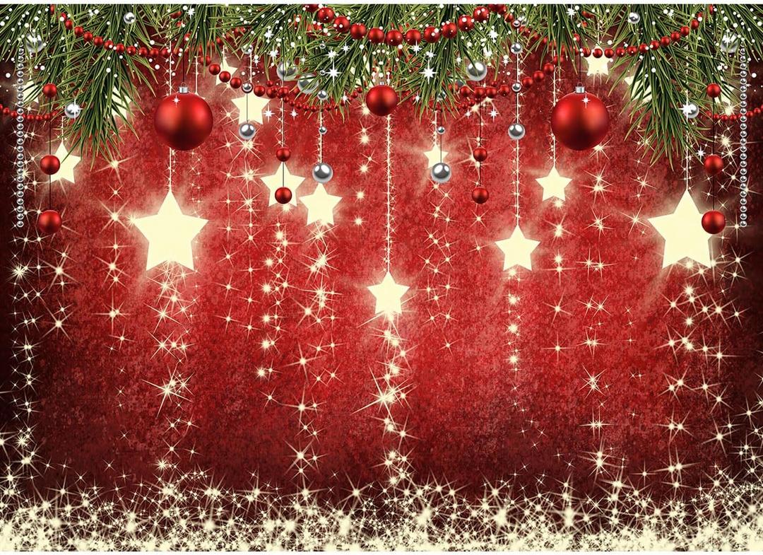 10x6.5ft Red Christmas Backdrop with Sparkling Stars for Photography & Photoshoot