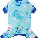 KYEESE Dog Pajamas Velvet Dog Pajamas Small Sized Dogs Soft Dogs Clothes Pjs with Whale Pattern Stretchy Pet Jammies Coat Comfy Pet Onesie Costume, X-Large