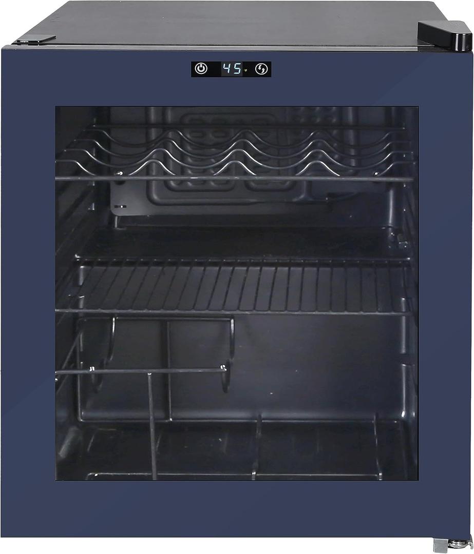 West Bend Beverage Cooler Refrigerator 15 Wine Bottle/60 Can Capacity, Glass Door, 17-Inch Wide Freestanding, Adjustable Thermostat Control, 1.6-Cu.Ft, Slate Blue