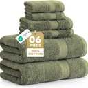 LANE LINEN Luxury Cotton Bath Towel Pack of 6 - Softer, Highly Absorbent & Durable - 2 Bath, 2 Wash cloths, 2 Hand Towels for Bathroom - Premium Look, Spa Quality, Solid Dyed Towels - Oil Green