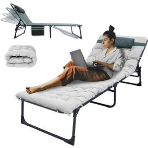 YELLOW JACKET Folding Camping Cot for Adults Adjustable 5-Position Portable Sleeping Cot Bed with Pillow and Removable Mattress Reclining Foldable Camp Cots for Outdoor,Home,Beach,Patio,Grey, 75 inches x 26.8 inches x 5.9 inches