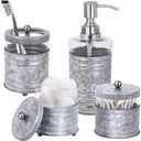 Autumn Alley Farmhouse Matte Galvanized Bathroom Accessories Set (1 PCS) - Lotion Soap Dispenser, Toothbrush Holder Set, 1 Glass Apothecary Jars (Qtip Holder) - Rustic Bathroom Accessories Set