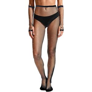 Women's Fishnet Stockings - High Waisted Mesh Tights with Sexy Sheer Fishnet Spiderweb Gloves Set (Black)