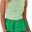 Tankaneo Womens Summer Striped Peplum Tank Tops (L)