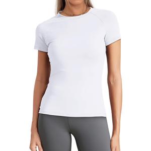 WIHOLL Workout Tops for Women Short Sleeve Athletic Tees Round Neck Yoga Running Tshirts Shirts (Small, White)