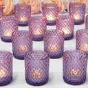 24 Pcs Votive Candle Holders, Purple Glass Candle Holders Bulk for Table Centerpiece, Tea Lights Candle Holders for Wedding Shower, Party and Home Decor (Lavender Purple)