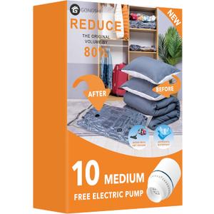 10 Medimu Vacuum Storage Bags with Electric Pump, Plastic Packaging Bags,Space Saver Sealer Compression Bags for Blankets, Comforters, Pillows, Clothes Storage