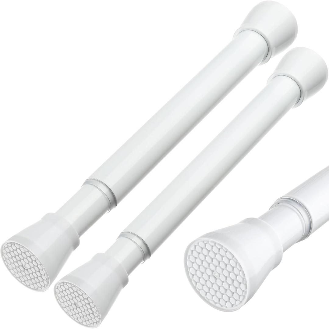 MEXAU 2 Pack White Tension Rod 16 To 26 Inch Spring Tension Rod Adjustable Spring Curtain Rods No Drilling Short Curtain Rod Extendable Small Spring Tension Rod for Closet Cupboard Bars Refrigerator