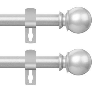Silver Curtain Rod for Windows 48 to 84 or 88 Inch, 2 Pack 5/8 Inch Diameter Adjustable Curtain Rods With Brackets, Heavy Duty Easy to Install Curtain Rods for Bedroom, Outdoor Curtain Rod for Patio (30-88"(2 Pack))