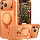 360 Spin Magnetic Stand for iPhone 17 Pro Case, Fit for MagSafe, Mil-STD Protective Case for iPhone 17 Pro Phone Case with Kickstand Rotatable 6.3 inch, Orange