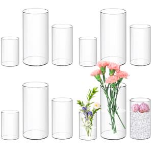 24 Pack Acrylic Cylinder Vases 4,6,8 Inch Tall Clear Acrylic Flower Vase Bulk Floating Candle Holders Cylinder Plastic Vases for Centerpiece Table Wedding Home