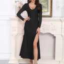 BWQ Women's 2025 Fall Long Sleeve Mesh Sheer Dress Bodycon Split Cocktail Wedding Guest Maxi Dresses (M)