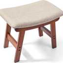 BAMBOO LAND- Bamboo Foot Stools Ottoman, Beige Cushion & Brown Wood Legs, Small Ottoman Foot Rest for Couch