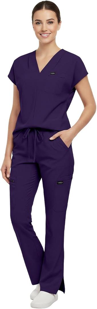 VIAOLI Scrubs for Women - V-Neck Top & Cargo Pants Uniform Womens Medical Scrubs Set for Nurses, Doctors, Size XL