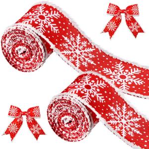 Giegxin 2 Rolls 15 Yard Winter Snowflake Wired Edge Ribbon 2.5" Decorative Christmas Tree Ribbons for Winter Christmas Holiday Seasonal DIY Gift Wrapping Garland Wreath Gift Basket (Red)