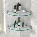 Glass Shower Shelves, Glass Bathroom Corner Shelf Wall Mounted Shelf Shampoo Holder Organizer Extra 8MM Thick Corner Shelves for Inside Shower with 3 Hooks