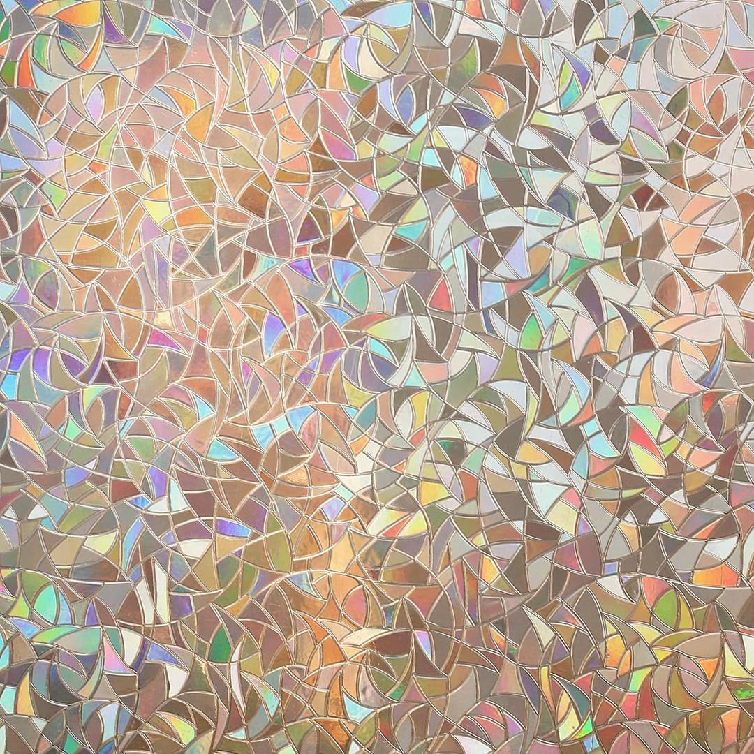 rabbitgoo Window Privacy Film Rainbow Film Decorative Window Sticker, 3D Static Stained Glass Cling Tint for Home Heat Control Non-Adhesive, Brown, 35.4 x 157.4 inches