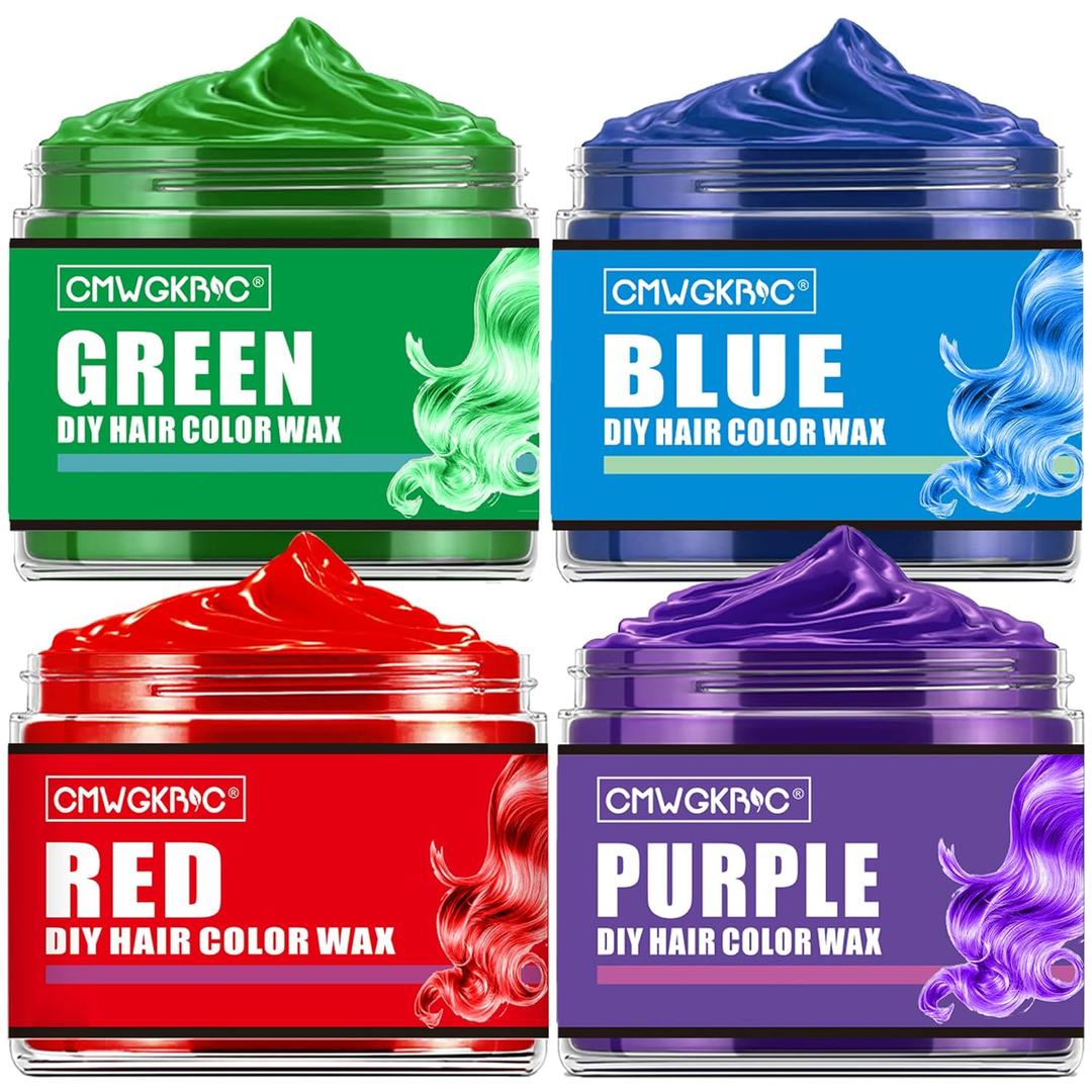 4 Colors Temporary Hair Color for Kids,Easter Basket Stuffers,Teens Gifts,Girls,Boys,Gifts Kids,Temporary Hair Dye,Hair Color Spray Green Red Blue Purple Hair Dye Hair Wax Color,Instant Hair Color Wax