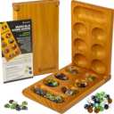 Mancala Board Game with Magnetic Lock  Classic 2-Player Folding Game  Wooden Mancala Set with 56 Glass Pebbles  Mancala Game for Kids and Adults