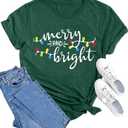 MAIHUN Christmas Shirts Womens Merry and Bright Shirt Xmas Holiday Tshirt Christmas Lights Tee Tops (XX-Large, Green)