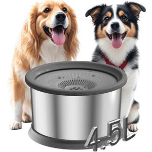 4.5L Dog Water Bowl No Spill 1.2 Gallon Stainless Steel Water Bowl for Dogs 150oz No Mess Slow Water Feeder with Anti-Slip Mat for Messy Drinkers 4.5L+2 Filters