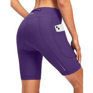Bikewa Women's 4D Padded Bike Shorts Cycling Riding Road Biking Bicycle Cycle Shorts for Women Zipper Pockets (X-Small, Purple)