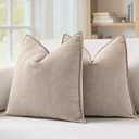 MIULEE Pack of 2 Beige Decorative Pillow Covers 20x20 Inch Soft Chenille Luxurious Couch Throw Pillows Farmhouse Cushion Covers with Elegant Design for Sofa Bedroom Living Room Spring Home Decor
