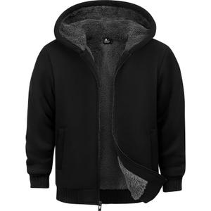 boys Fleece Jacket Zip Up hoodie Kids Winter Coats Warm Soft Sherpa Lined Hoodie Outerwear Teens 6-15 (Black, L)
