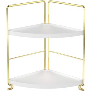 2-Tier Kitchen Spice Rack-Corner Bathroom Shelf- Triangle Standing Storage Rack for Bathroom, Living Room, Bedroom, Kitchen (Golden)