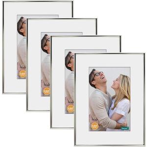 DECANIT 5x7 Picture Frame Set - Silver Metal Thin Frames for Wall or Tabletop Display of 3.5x5 Photos with Mat or 5x7 Without Mat - Gallery Wall Kit-4 Pack